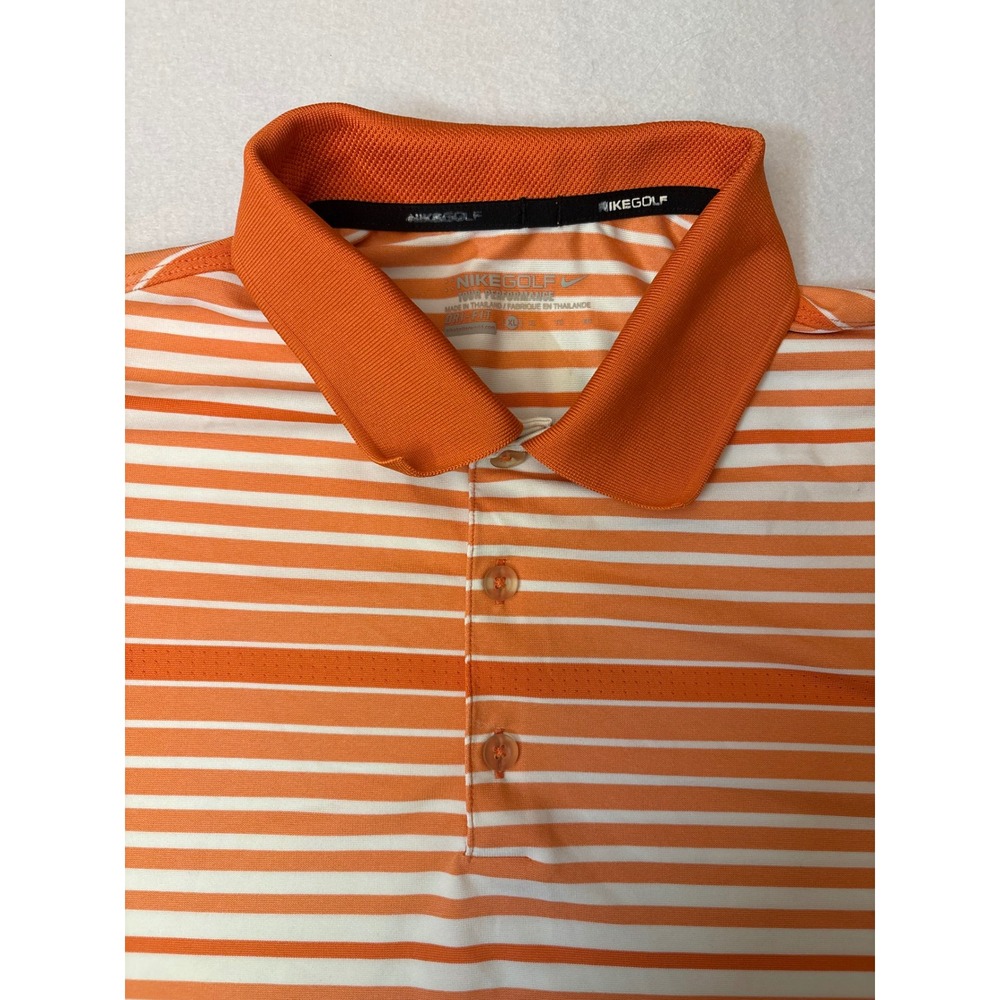 Nike Golf Tour Performance Dri-FIT Orange White Striped Polo Shirt Mens XL